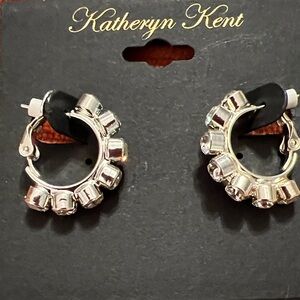 3/$18 Silver Crystal Hoop Earrings Lot 1092